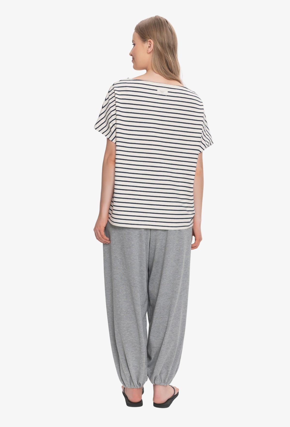 Koszulka oversize NANETTE PASKI KREMOWO GRANATOWE