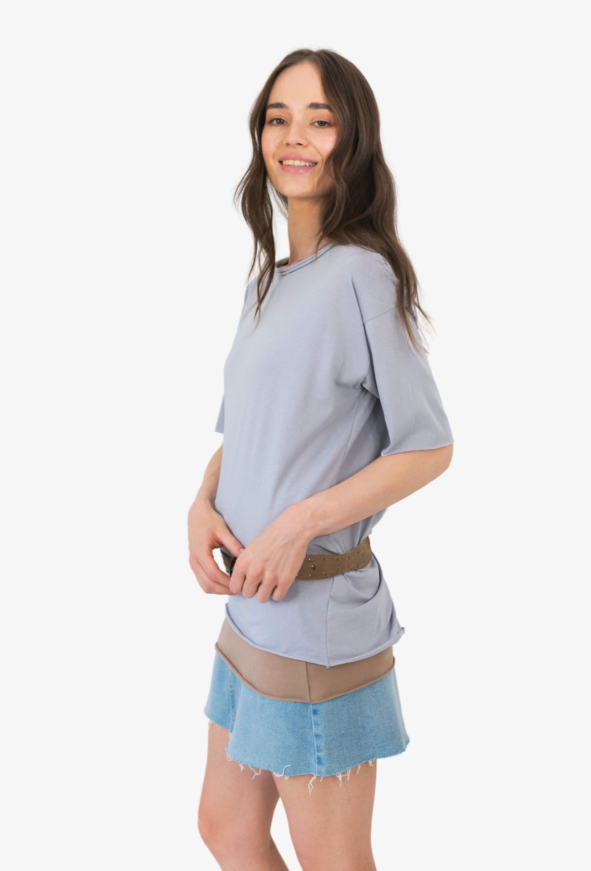 Koszulka oversize MEGAN PERŁOWY SZARY