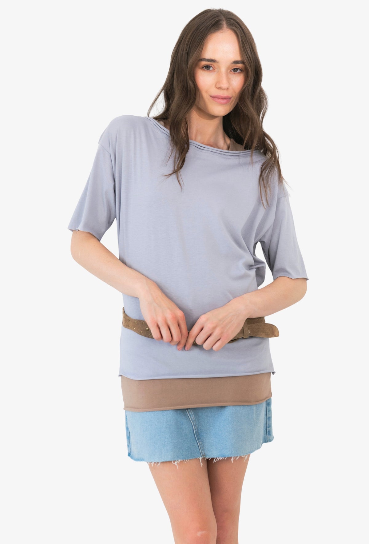Koszulka oversize MEGAN PERŁOWY SZARY