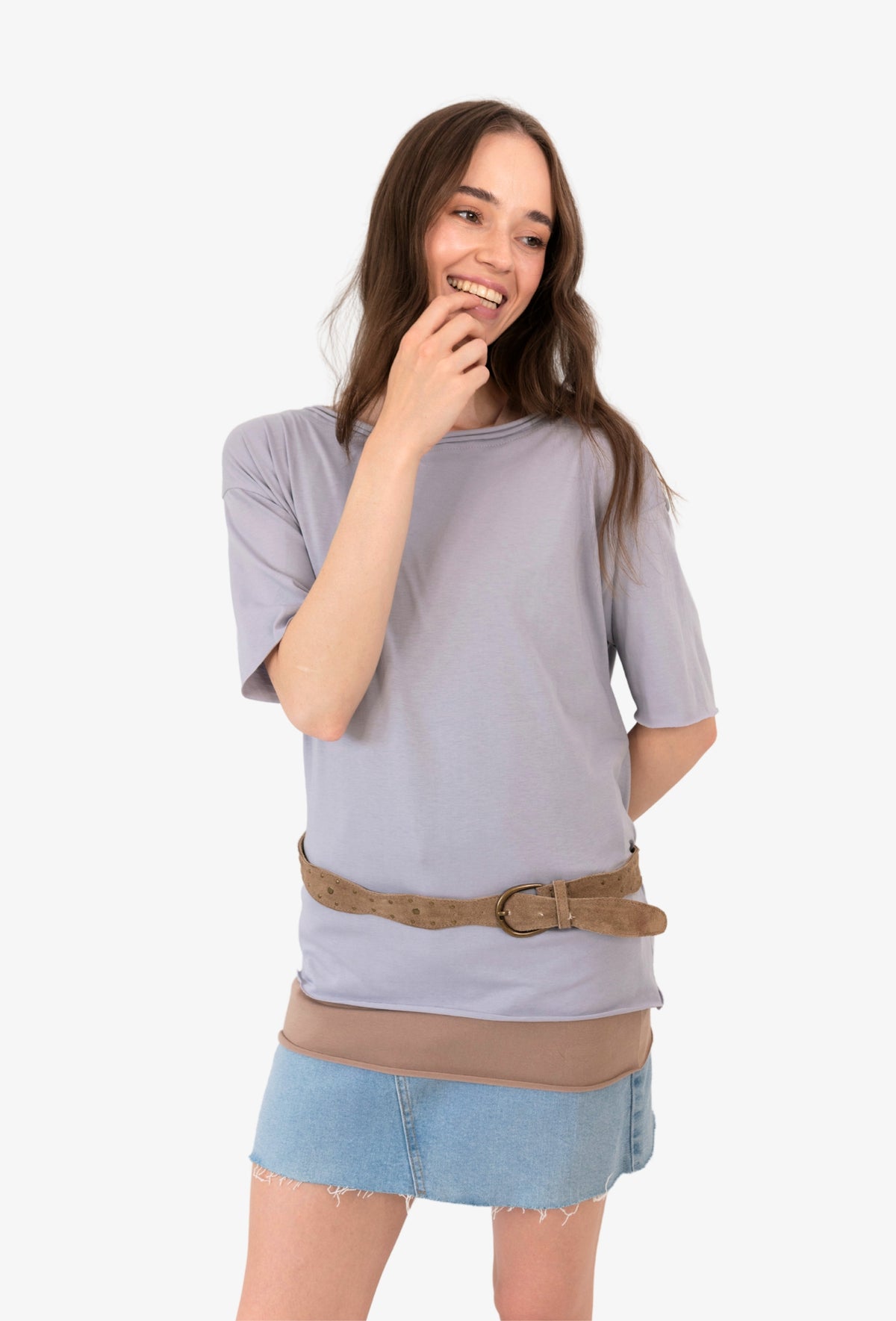 Koszulka oversize MEGAN PERŁOWY SZARY