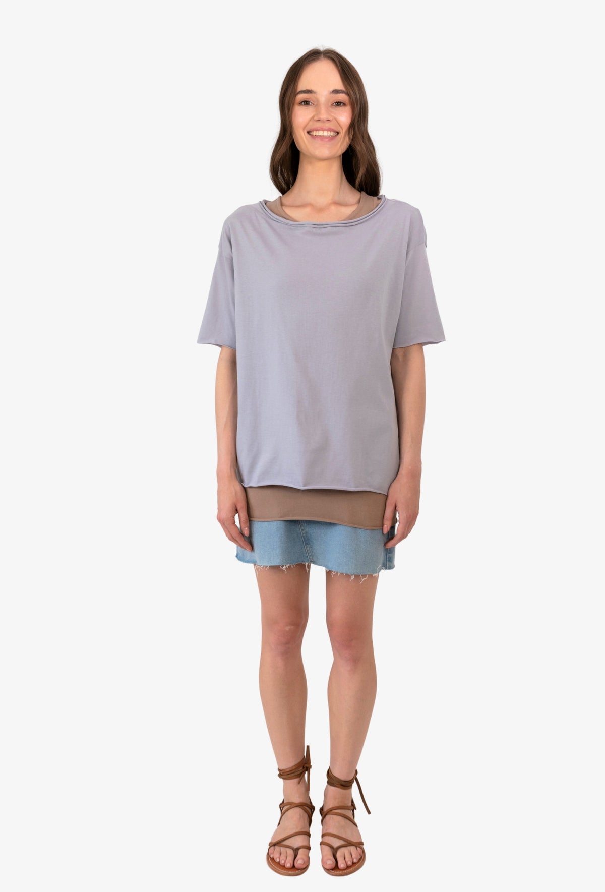 Koszulka oversize MEGAN PERŁOWY SZARY