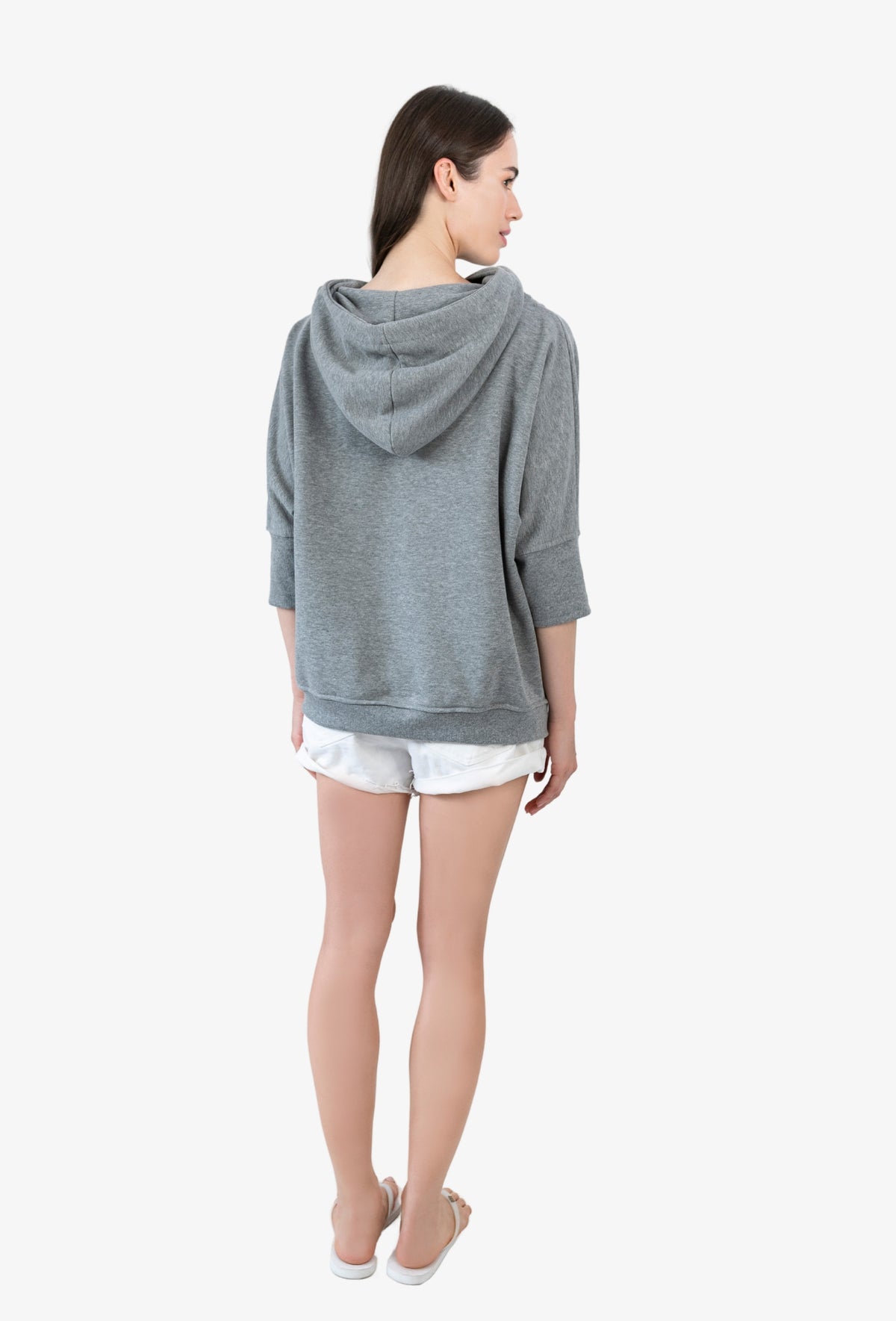 Bluza z krótkim rękawem CORA HOODIE SZARY MELANŻ