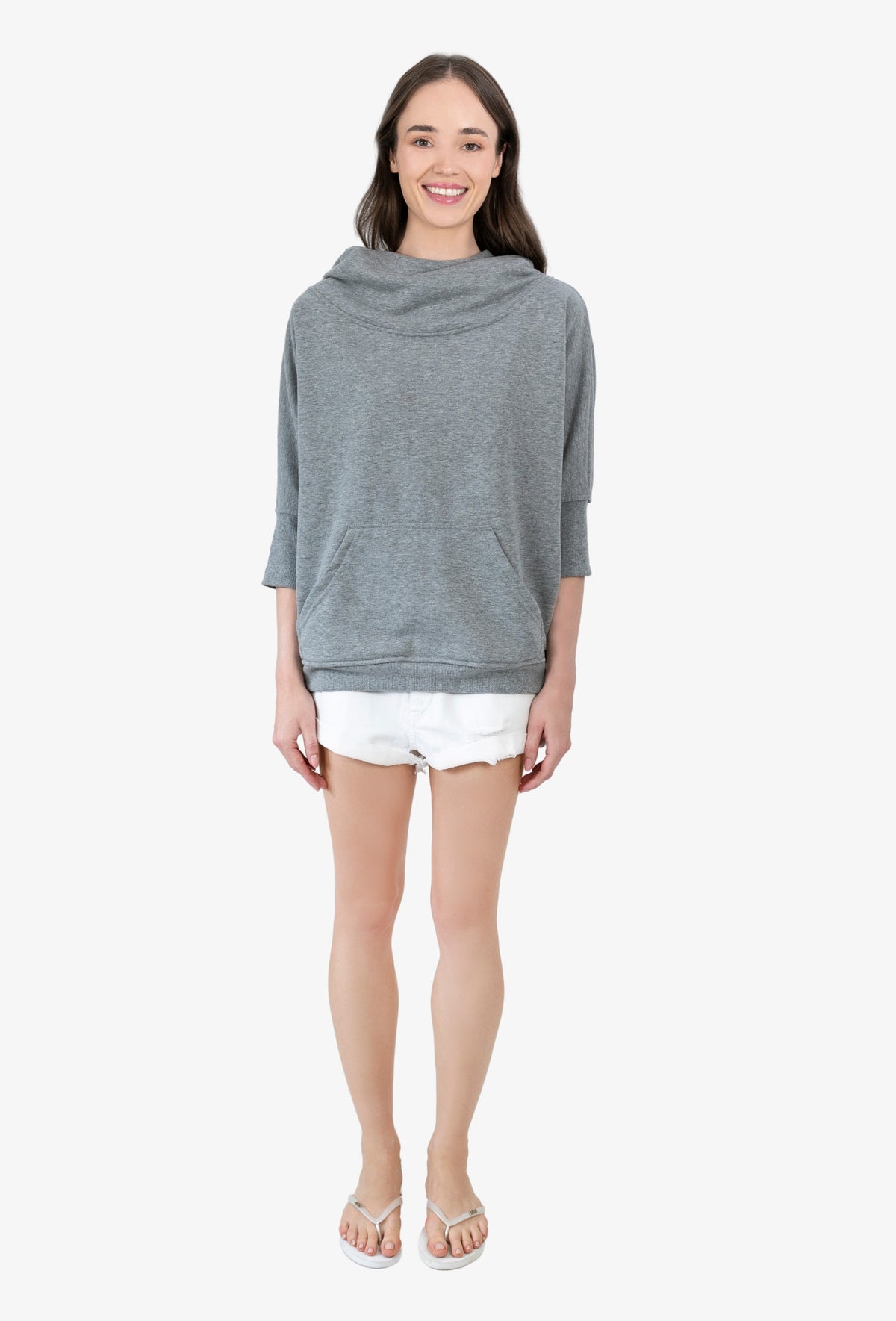 Bluza z krótkim rękawem CORA HOODIE SZARY MELANŻ