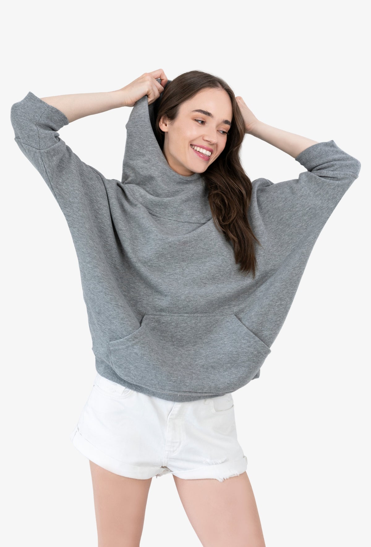 Bluza z krótkim rękawem CORA HOODIE SZARY MELANŻ