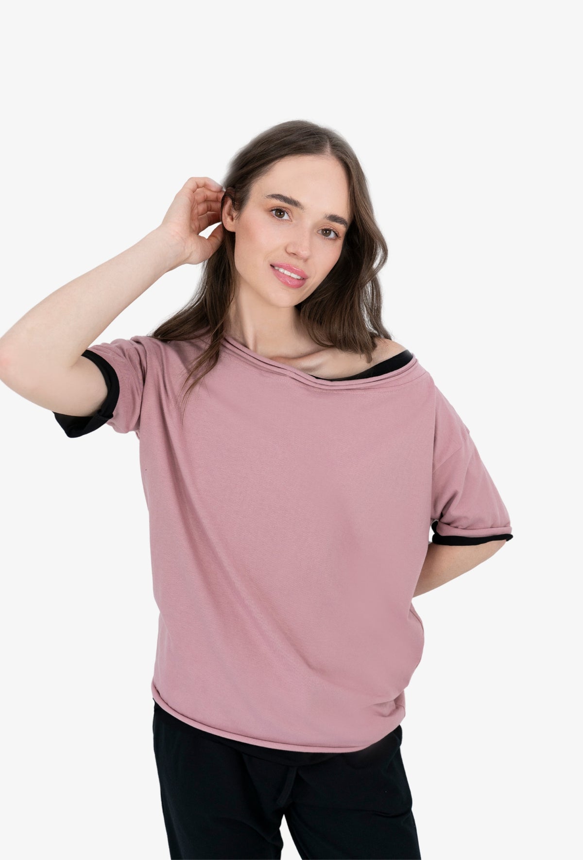 Koszulka oversize MEGAN RÓŻ PASTELOWY