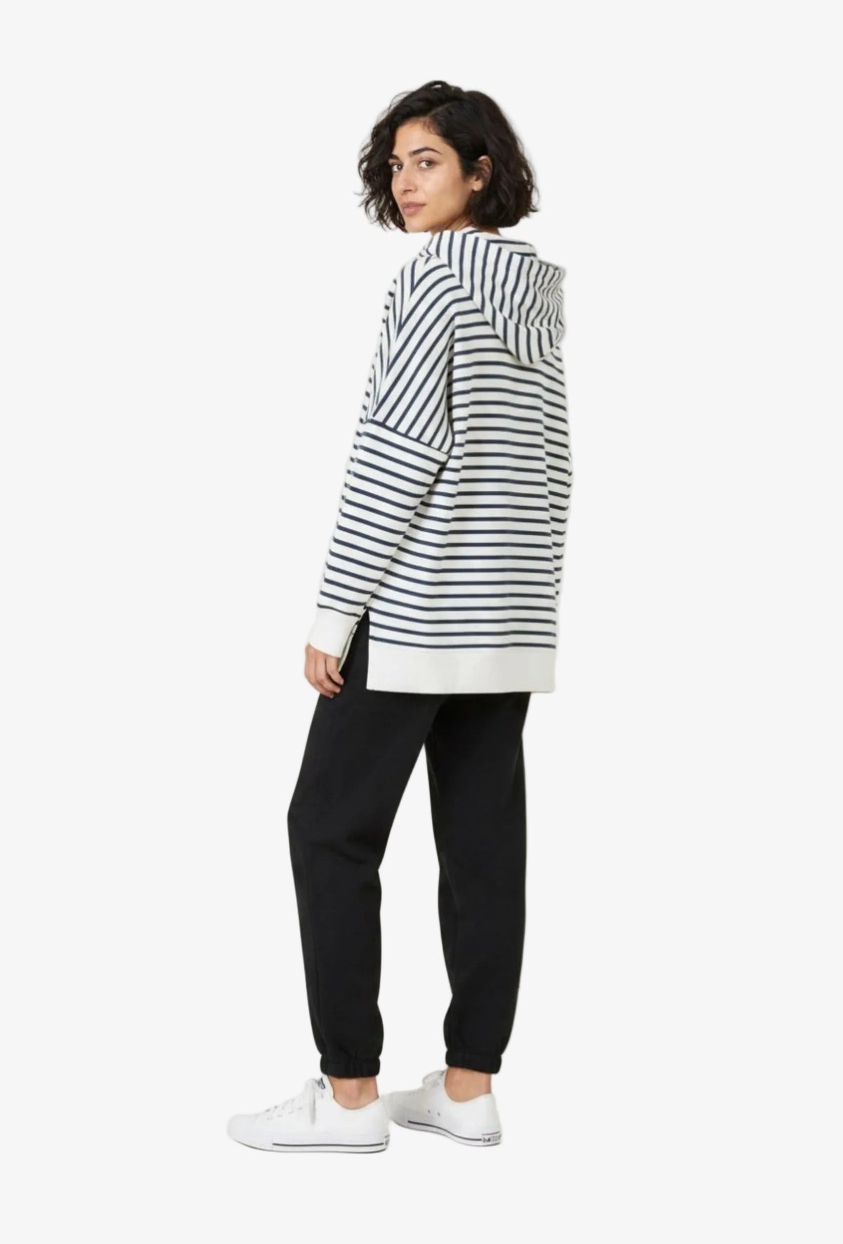 Bluza z kapturem EDEN SUMMER PASKI KREMOWO GRANATOWE