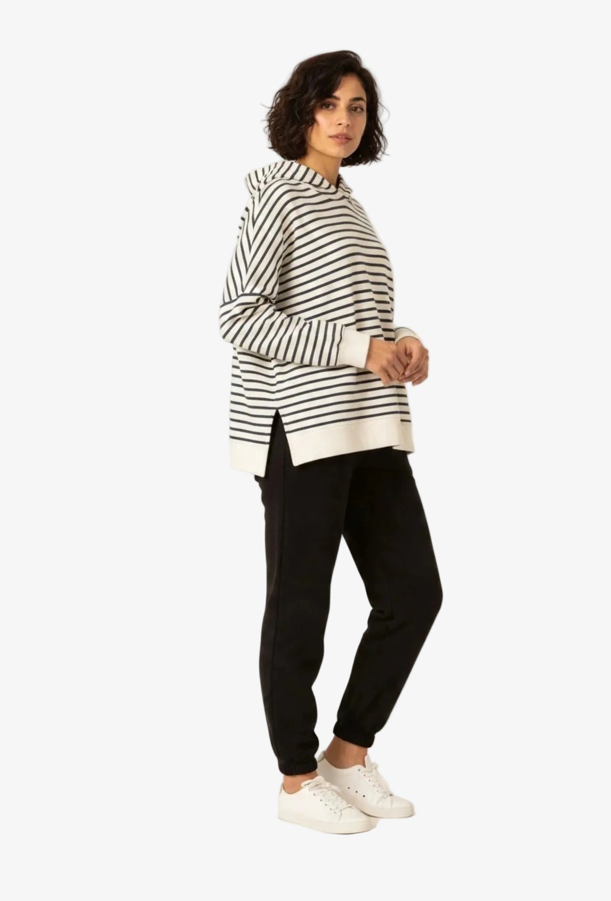 Bluza z kapturem EDEN SUMMER PASKI KREMOWO GRANATOWE