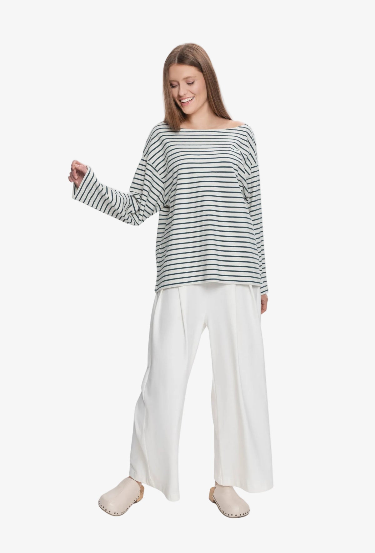 Bluzka oversize RIKA PASKI KREMOWO NIEBIESKIE