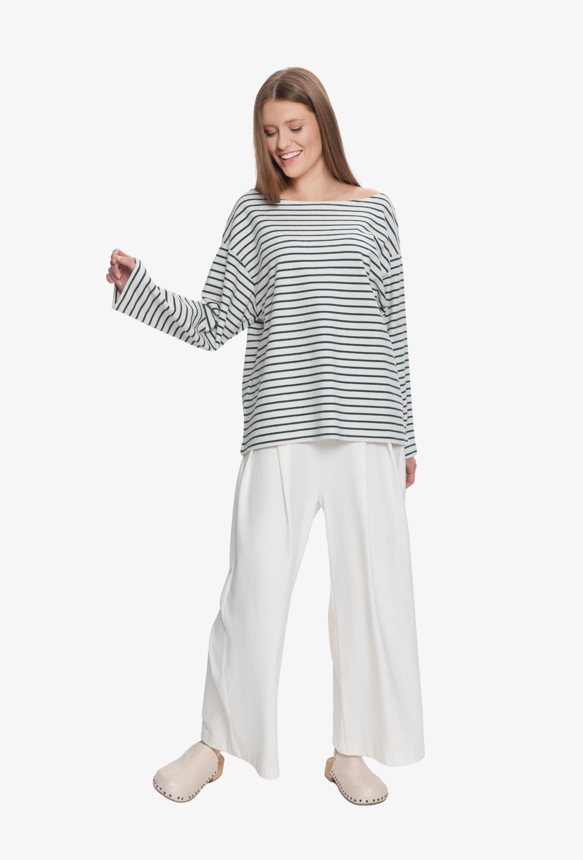 Bluzka oversize RIKA PASKI KREMOWO NIEBIESKIE