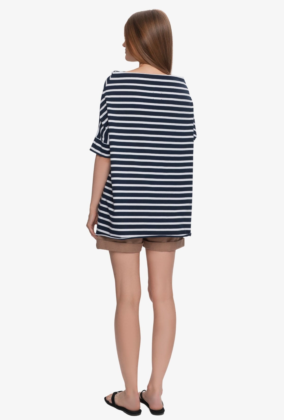 Koszulka oversize FOXY PASKI GRANATOWO BIAŁE