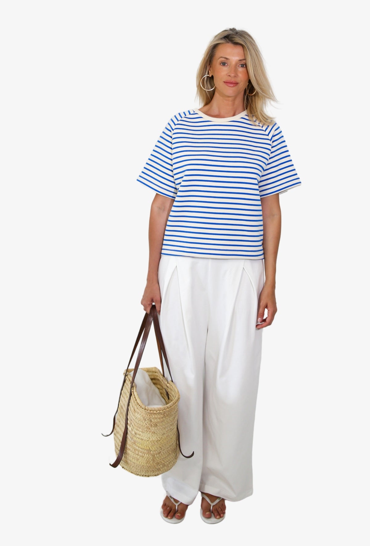 Short Sleeve Sweatshirt BIBI CREAM & BLUE STRIPES