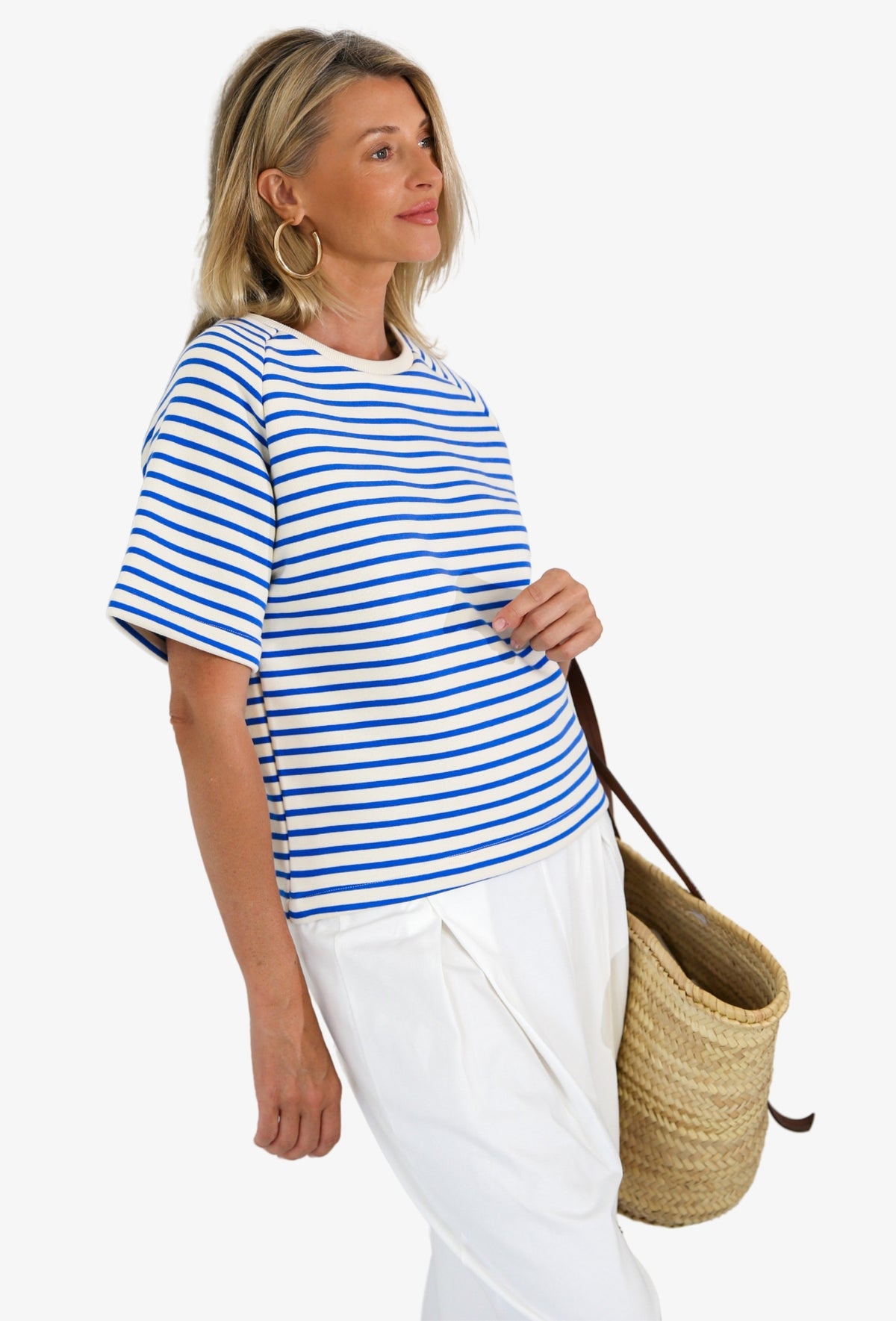 Short Sleeve Sweatshirt BIBI CREAM & BLUE STRIPES