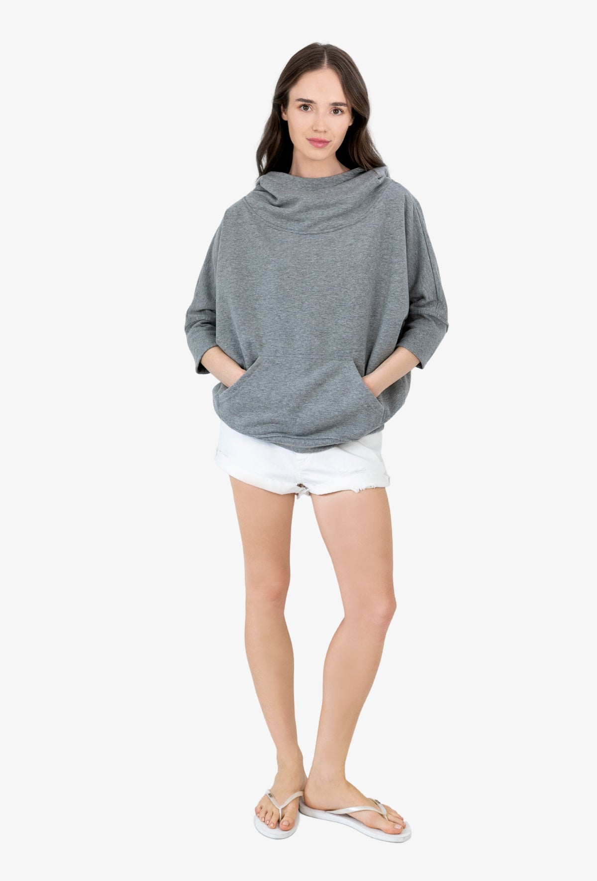 Bluza z krótkim rękawem CORA HOODIE SZARY MELANŻ