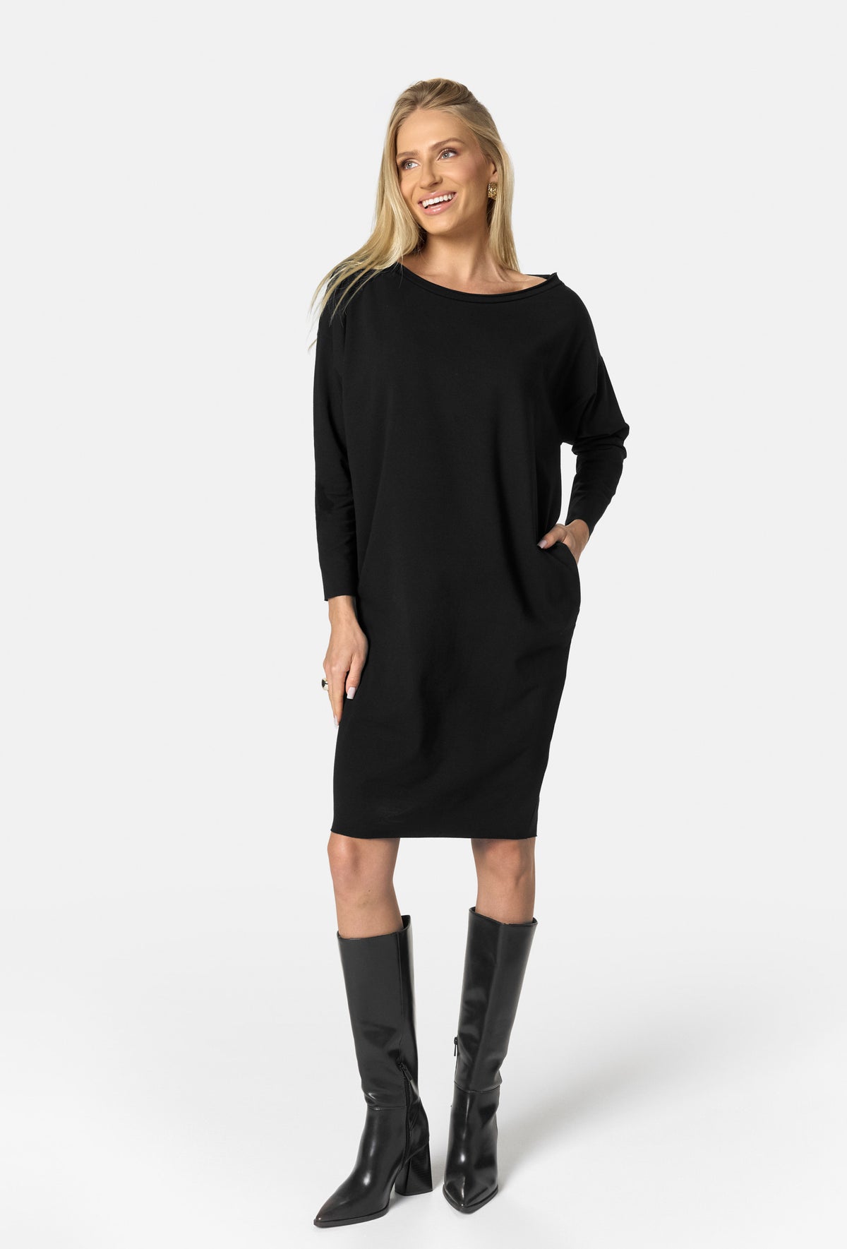 MEGAN MIDI LONGSLEEVE DRESS CZARNY 